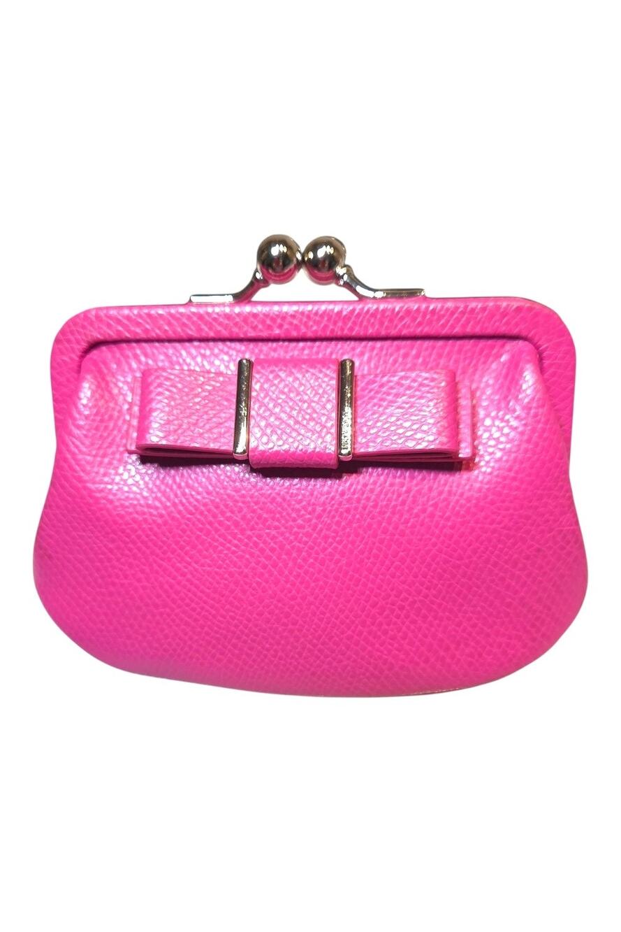 Coach F63264 Pink Darcy Bow Crossgrain Leather Kisslock Coin Purse EUC Like New